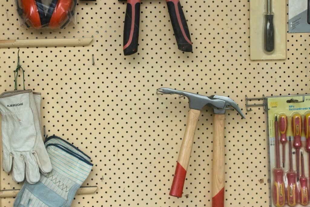 tools on pegboard vertical storage solution